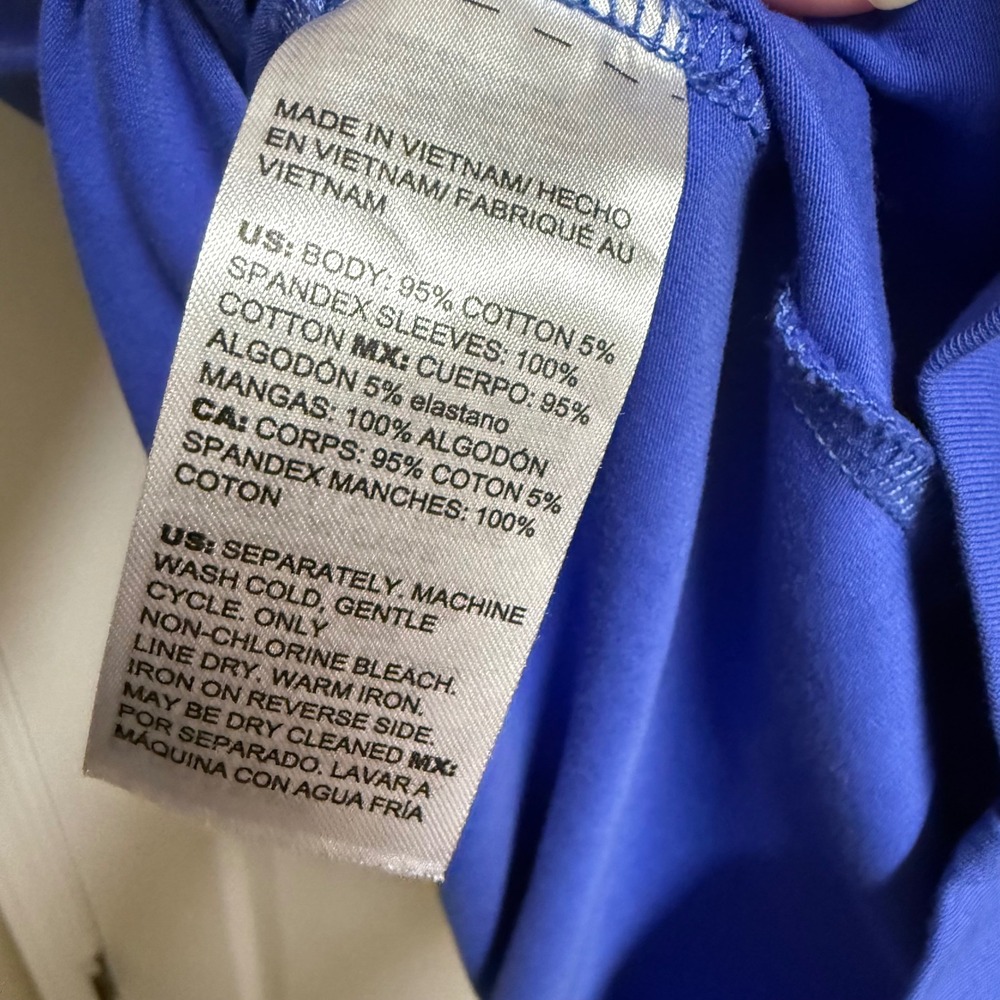 Chicos Royal Blue Eyelet Sleeve Knit Top Boat Neck Cotton Blouse Size 2 Large 12 - Picture 5 of 5